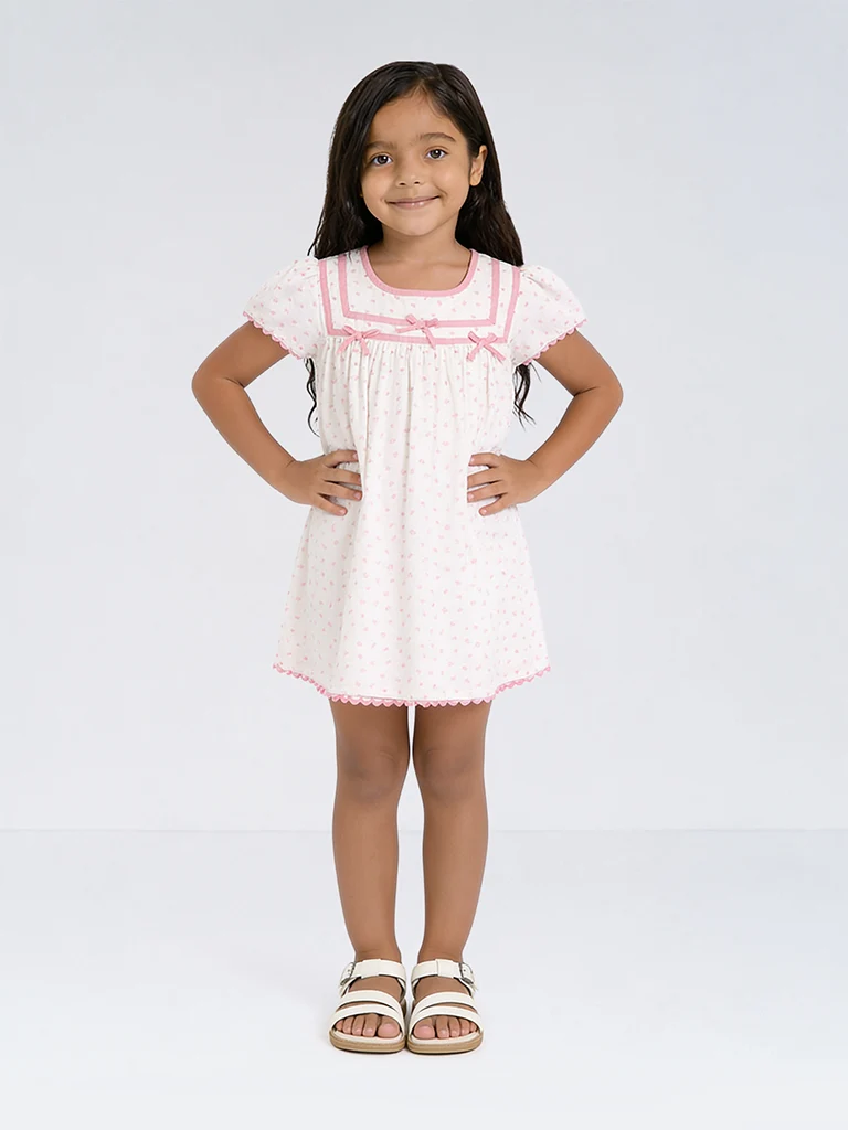 Kids Girls Off-White Printed Cotton A-Line Dress